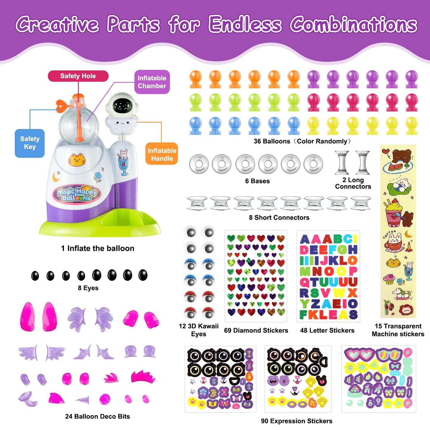 Zyllver 320pcs DIY Magic Balloon Craft Kit, Sticky Balloons Maker Toy Craft Kits for Kids, DIY Balloon Animal Kit Creative Activity, Birthday Gifts for Girls Boys Ages 3+