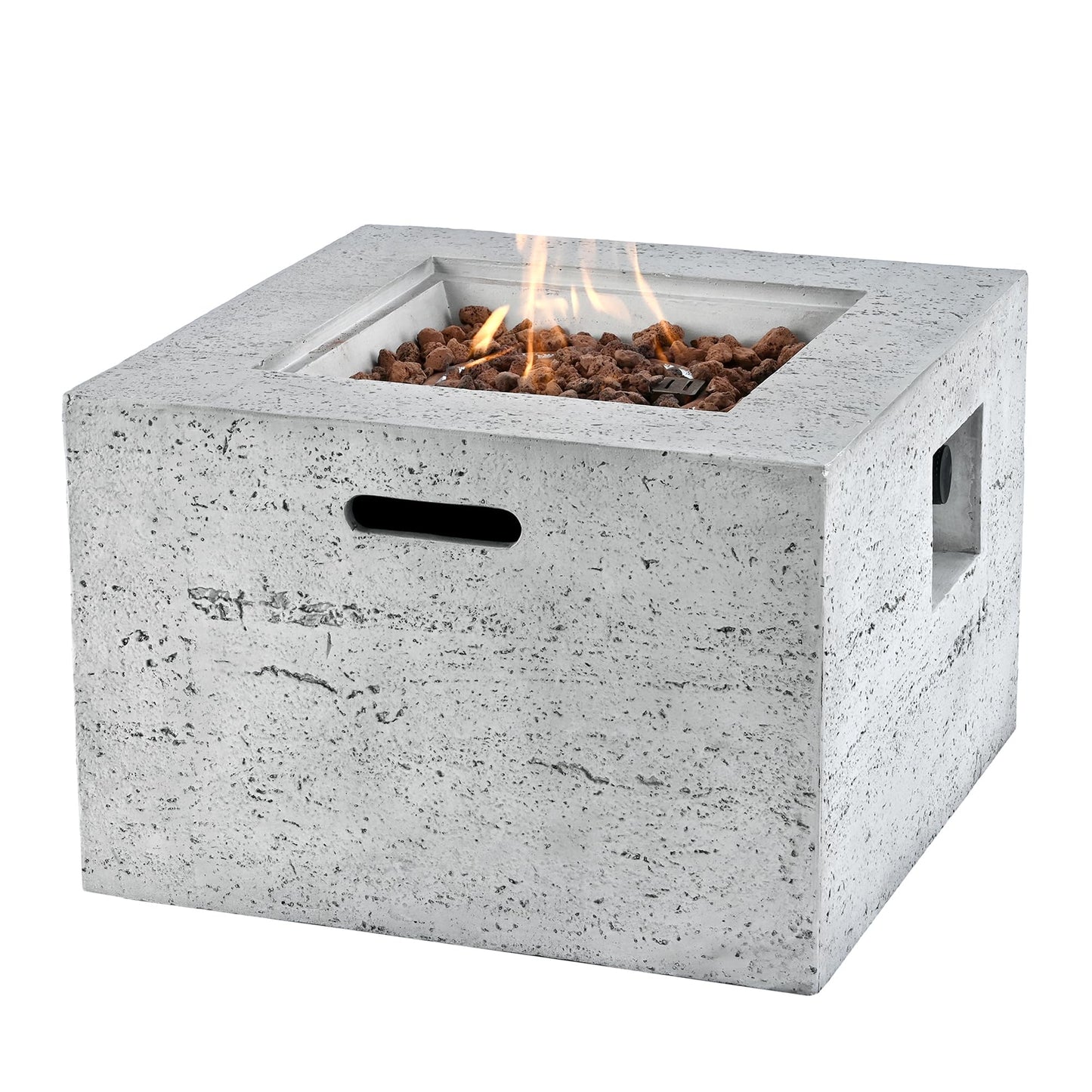 Merax MGO Outdoor Square Fire Pit with Steel Burner,Lightweight 24.02-inch Propane Fire Pit Table with Adjustable Flame, 40,000 BTU, Lava Rocks, and Rain Cover for Patio,Backyard, Poolside, Gray