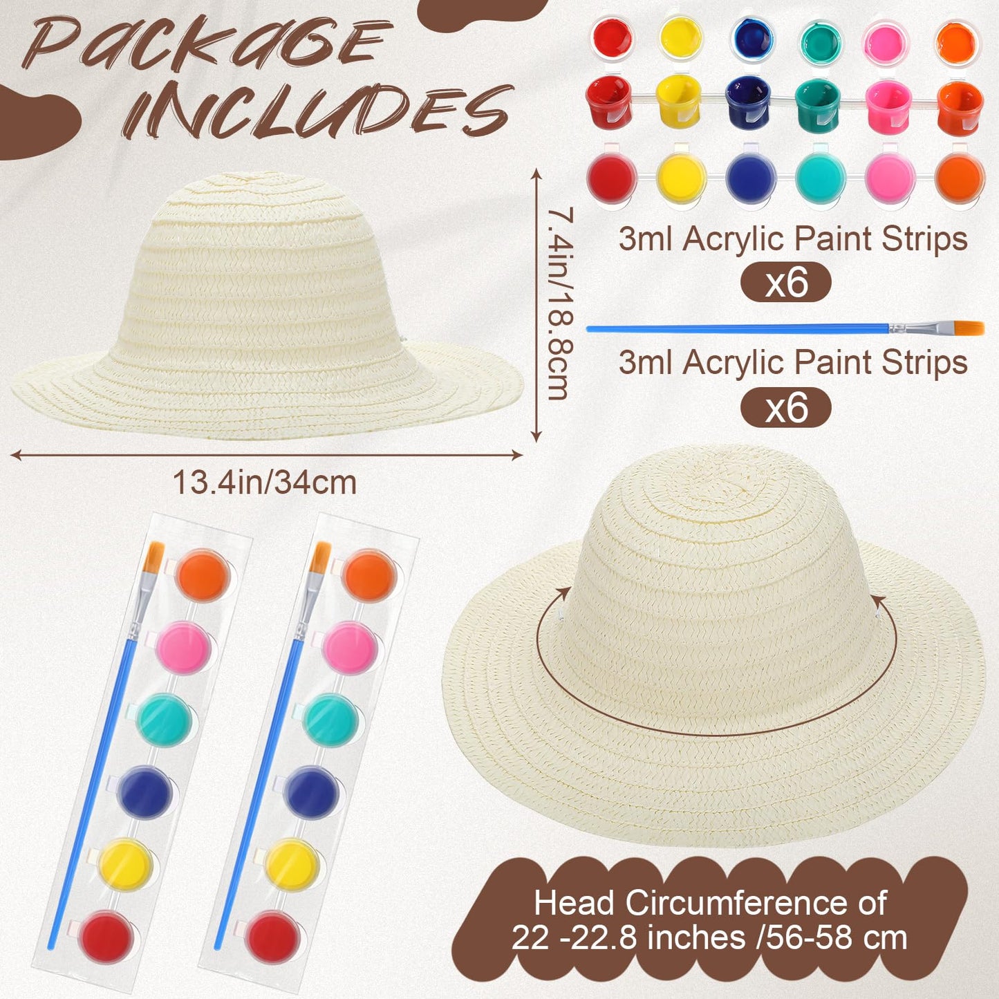 Chicingyou 6 Set DIY Straw Hat Set DIY Tea Party Hats Handmade Cap with Paints Brushes Craft Art Painting Cap Tea Party Supplies Mexican Arts Crafts Gifts for Adults Women Men (Classic Style)