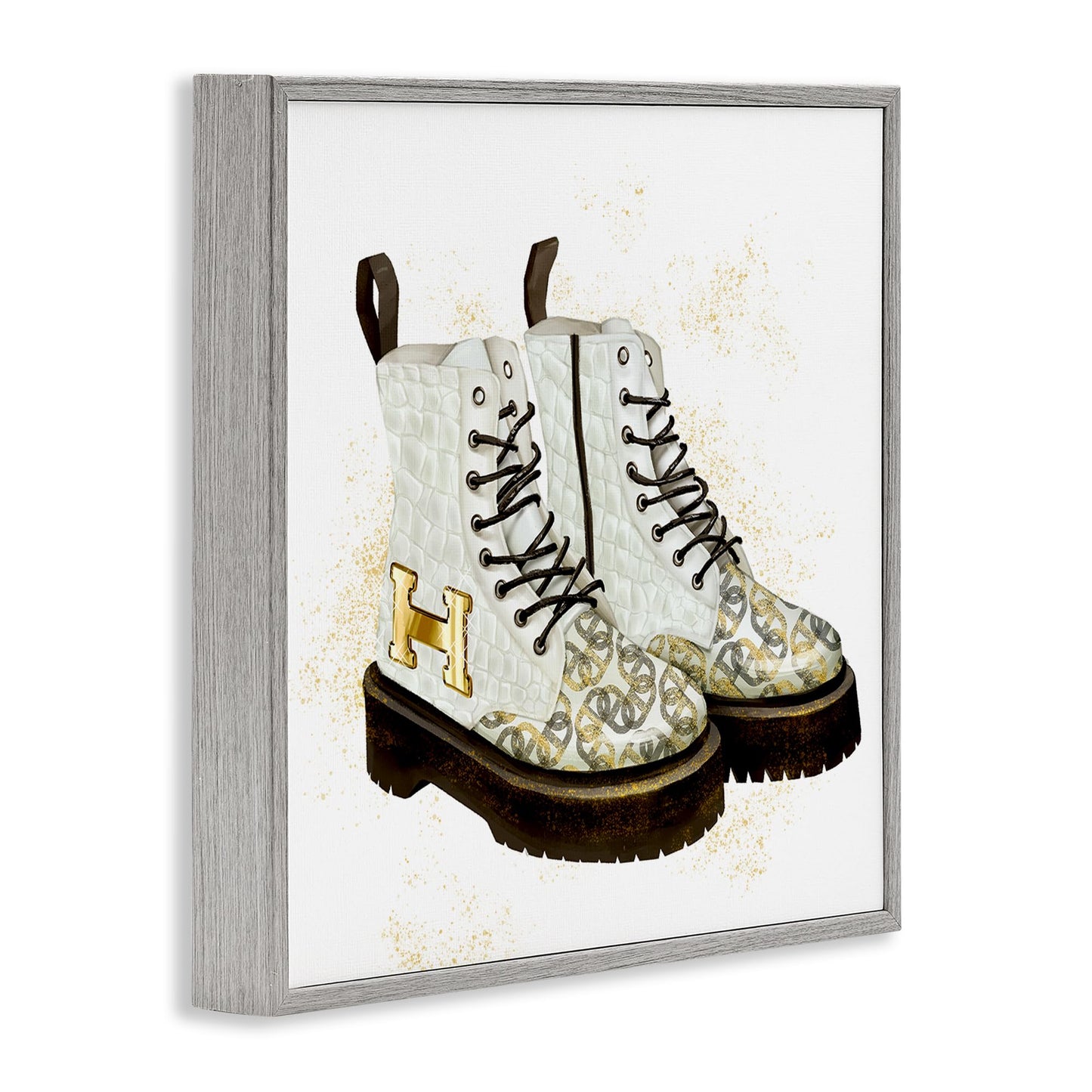 Stupell Industries 'Glam Clothing Gold Letter Symbol Spiral Silver Pattern', Framed Giclee Art, Gray, 12 x 12 Inches, Easy to Hang and Sturdy, Made in USA, by Ziwei Li