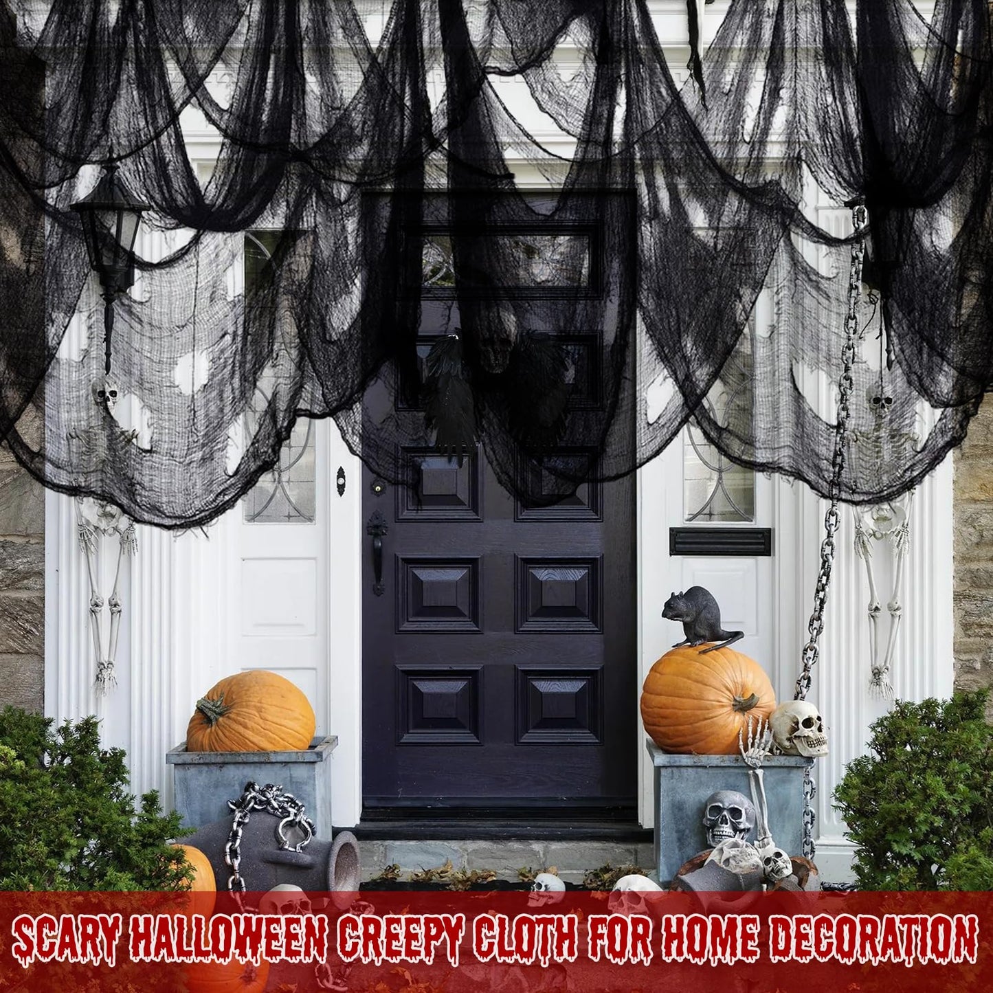 ZeeDix Halloween Black Creepy Cloth 79 x 400in Giant Spooky Cheesecloth Decoration Scary Gauze Cloth for Halloween Party Supplies Haunted Houses Outdoor Yard Home Wall Doorways Decor