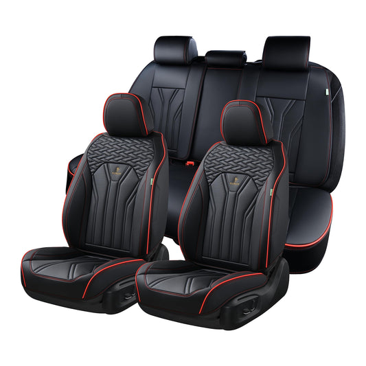 FLORICH Leather Seat Covers, Seat Covers Full Set, Car Seat Protectors 5 Seats, Automotive Seat Covers Fit for Most Cars Trucks SUV-Black&Red Line