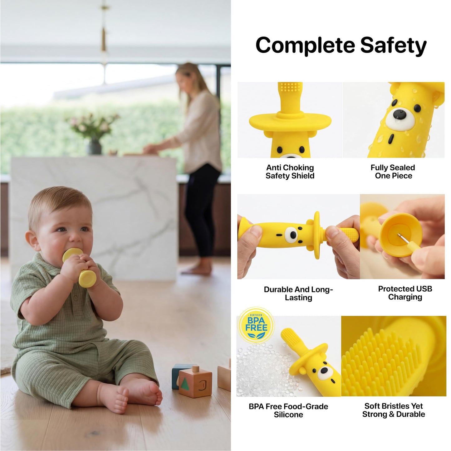 KLOUDYS Vibrating Baby Teether & Toothbrush l Teething Relief & Bone Conduction Music l Soft BPA-Free Silicone Baby teethers, Oral Sensory chew Toys for Kids & Babies,Teething Toys 9-24 Months, Pink