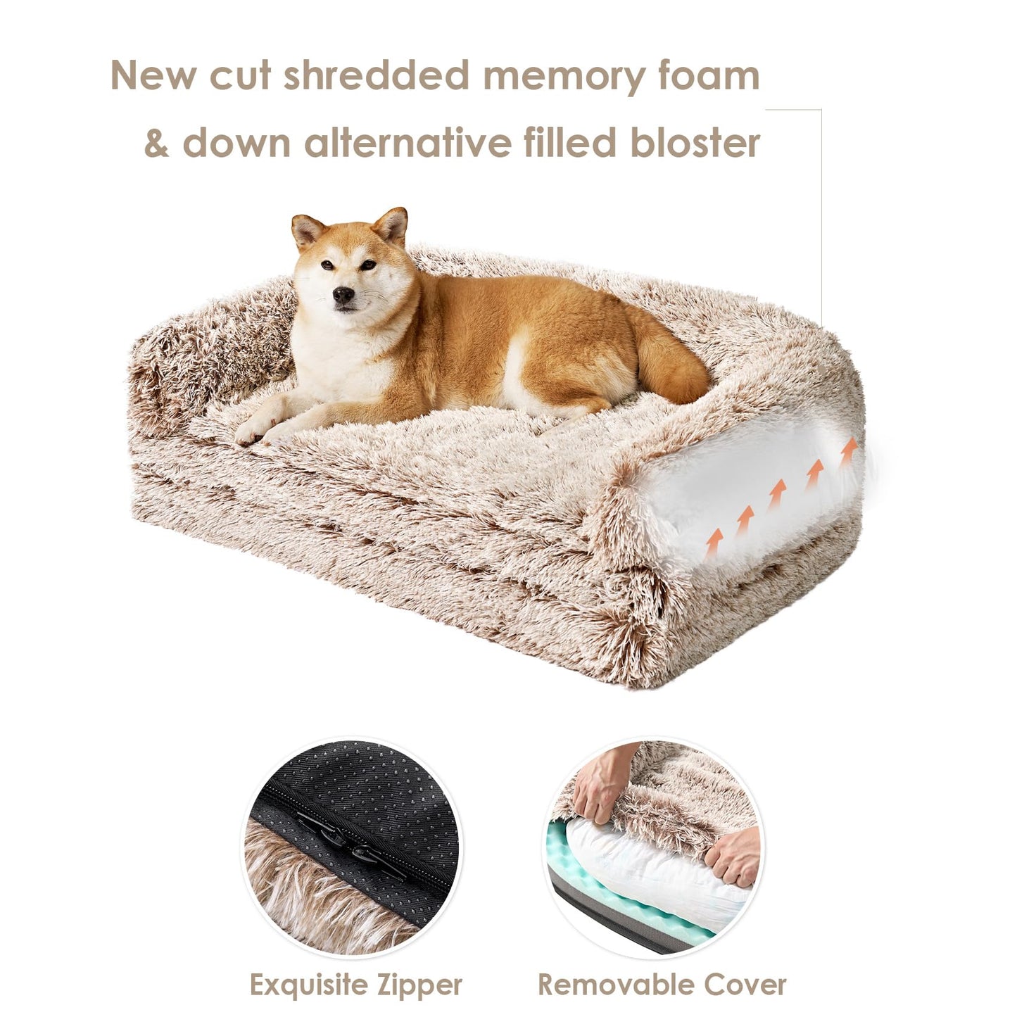 EHEYCIGA Foldable Human Dog Bed, 72"x44"x11" Orthopedic Memory Foam Human Sized Dog Bed, Waterproof Pet Bed for People, Faux Fur Pet Couch for Adult with Non-Slip Bottom, Faded Brown