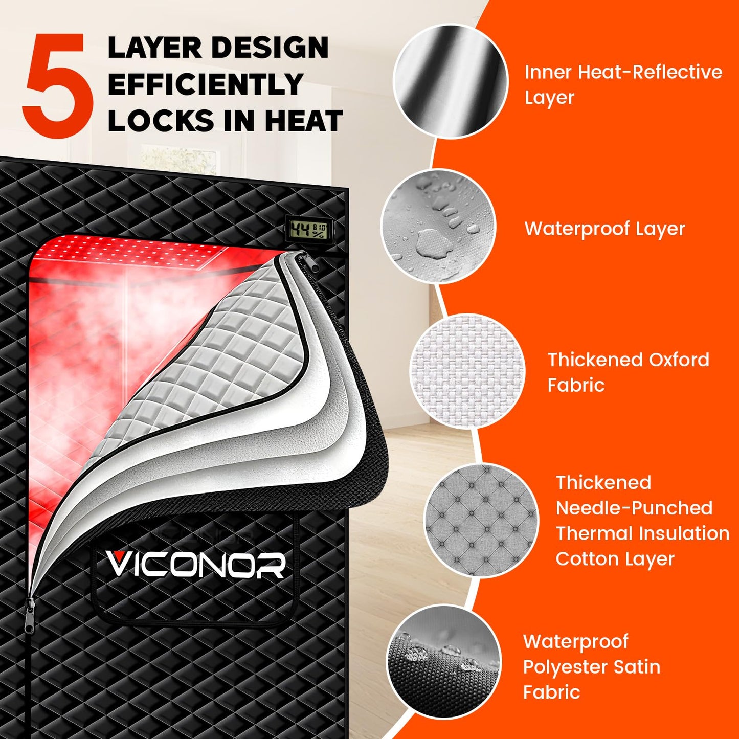 Viconor Infrared Sauna Box, Portable Steam Infrared Sauna Tent with Red Light Therapy for Home, Full Body Steam Indoor Sauna Box for Relaxation, 3L/1200W Steamer, 9 Levels Heat, Timer, Folding Chair