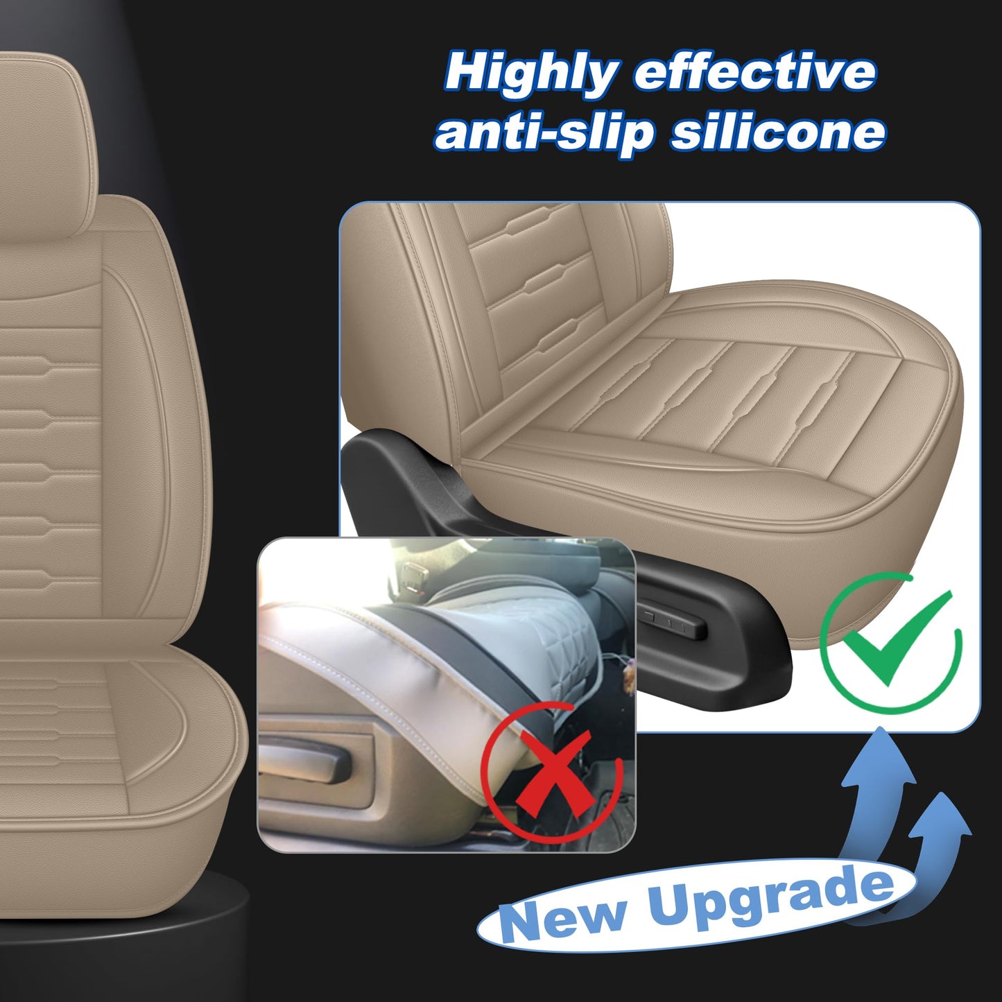 AOMSAZTO Leather Car Seat Cover Custom Fit for Toyota RAV4 2007-2025(Not Fit Hybrid) Faux Leather Car Seat Protector Vehicle Cushion Covers 2 Front Seat Beige