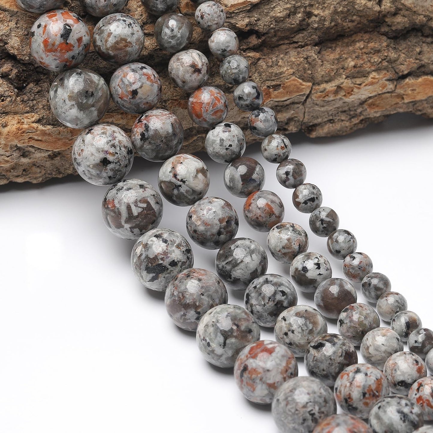 100Pcs 8mm Natural Smooth Flame Stone Gemstone Beads Round Loose Stone Beads for Jewerly Making with Crystal Stretch Cord