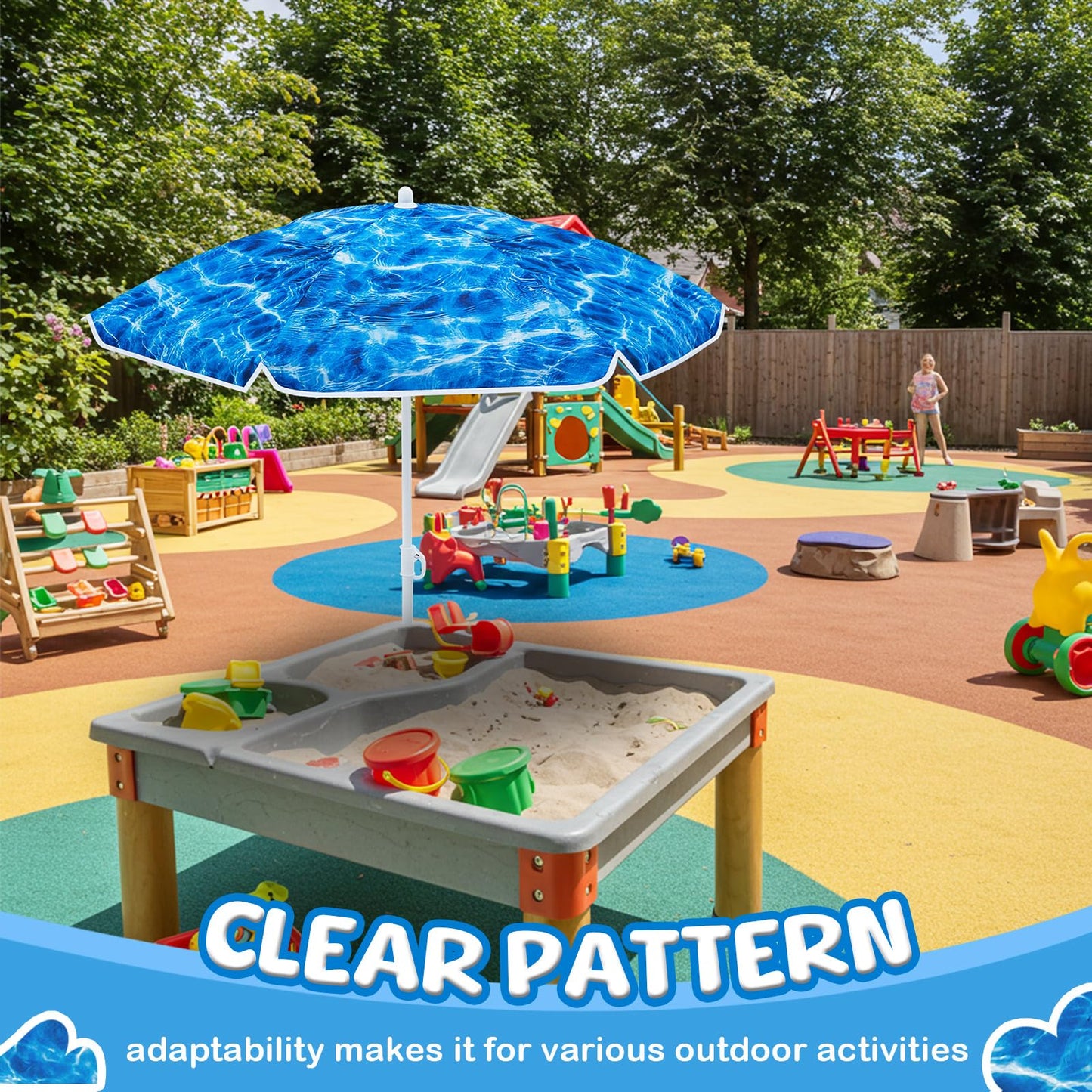 Sweetude Water Table Umbrella (Table Not Included), Kids Seaside Beach Umbrella Picnic Canopy for Summer Toddlers Sand Beach Camping Garden Outdoor Pool Shade Party Supply(Ocean Wave Theme)