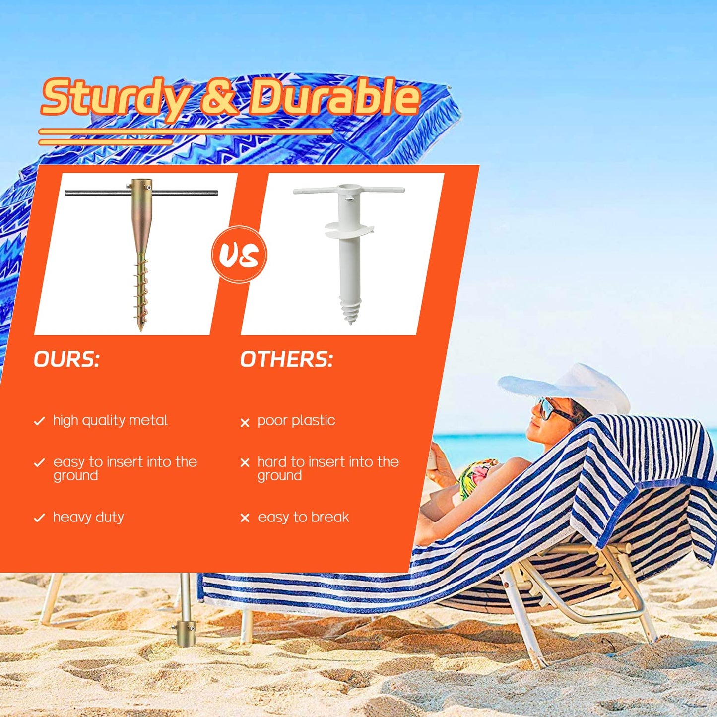 FactionGarden Beach Umbrella Sand Anchor, 2 Pack Heavy Duty Umbrella Stand Outdoor Base 17 Inches Metal No Dig Ground Umbrella Holder, Christmas Tree Stand Base
