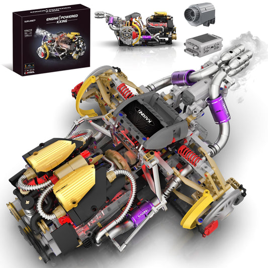 Suplanet V8 Engine Building Block Sets, V8 Engine Model Kit That Runs, Build Your Own Engine Model Toy with Spray & Light,STEM Engineering Building Blocks for Adults/Boys 8-14(1394PCS)