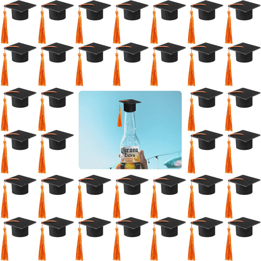 36 Pieces 2026 Mini Graduation Caps with Tassels Graduation Wine Bottle Toppers(Black Cap with Orange Tassel)