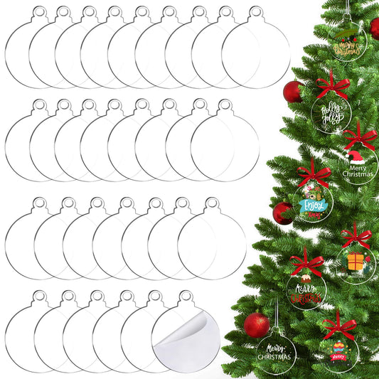 30 Pack Christmas Tree Ornaments Blanks - 4 Inch Clear Round Acrylic Flat Disc Ornaments Blanks Christmas DIY Crafts Transparent Circle Discs for Xmas Winter New Year Party Hanging Decorations
