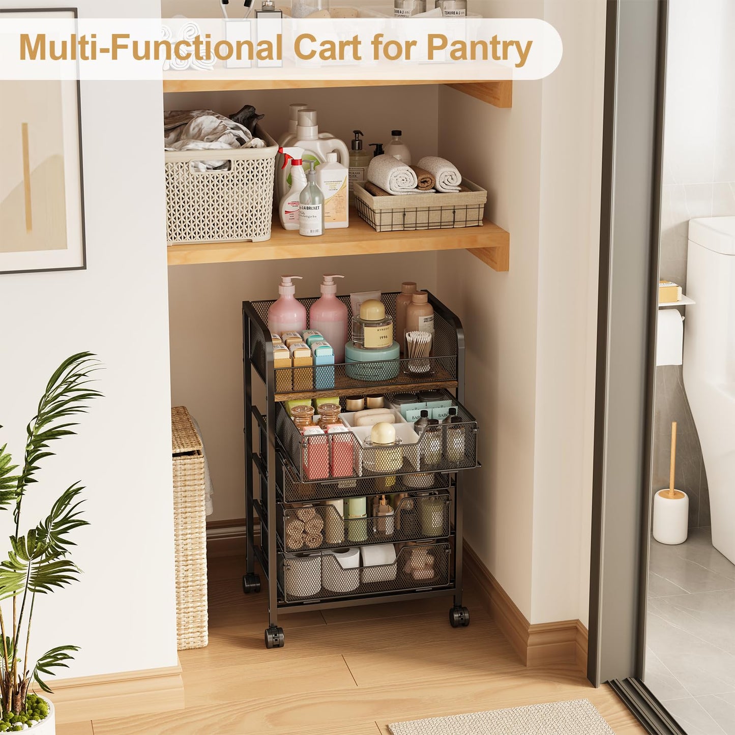 Yociyoga 5-Tier Craft Cart with Wheels-Rolling Storage Cart with Drawers,Rolling Utility Cart with DIY Divider,Art Supply Organizer Cart,Rolling Cart with Drawers,Craft Organizers and Storage,Black