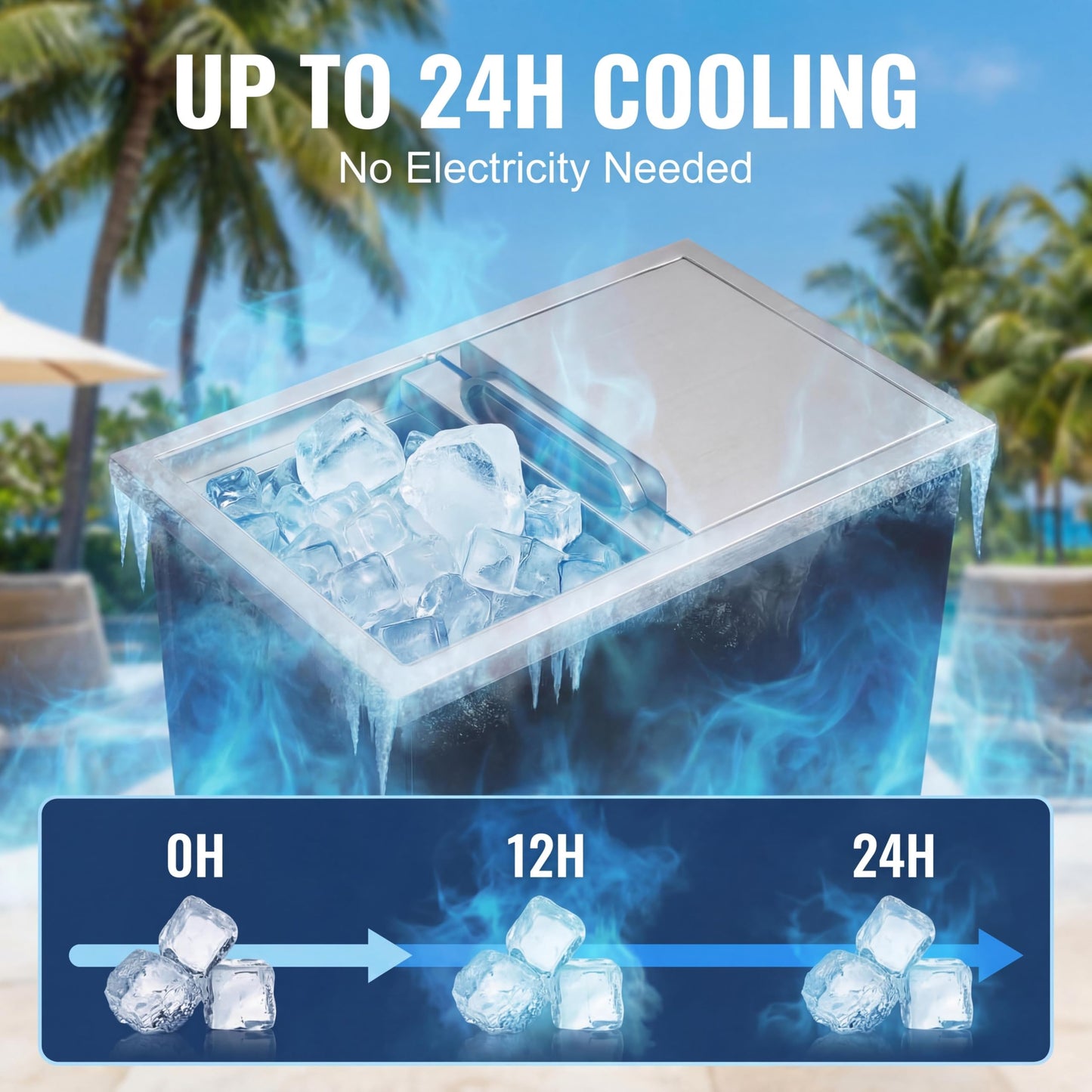 Garvee 18" Drop in Ice Chest 40.9QT Built-in Cooler, Stainless Steel Outdoor Kitchen Ice Bin with Sliding Lid & Drain, Insulated Bar Ice Storage for Patio, BBQ, Home Bar Beverage Station