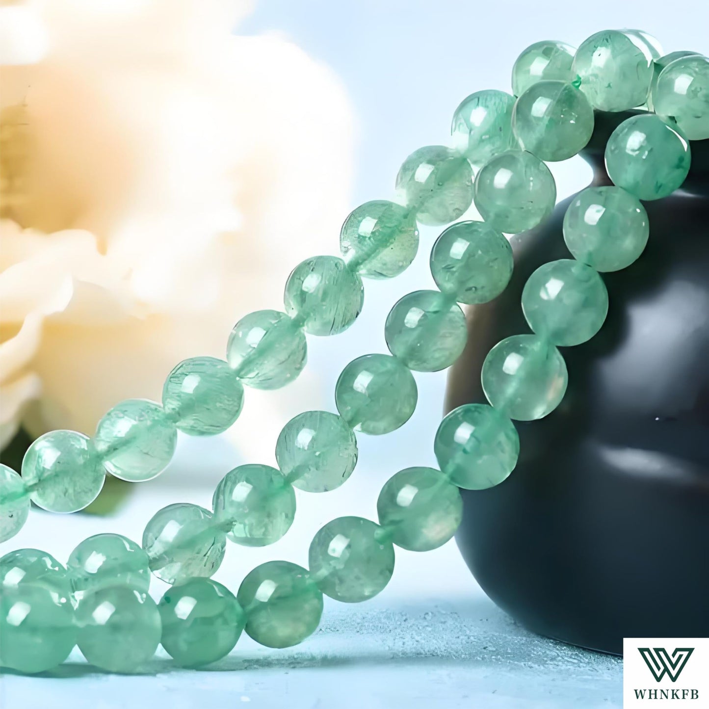 WHNKFB 10mm 50PCS Natural Green Strawberry Quartz Round Beads, Loose Crystal Beads with Strawberry Seed-Like Contents for Jewelry Making Craft - 4mm 6mm 8mm 10mm Options with Free Elastic Cord