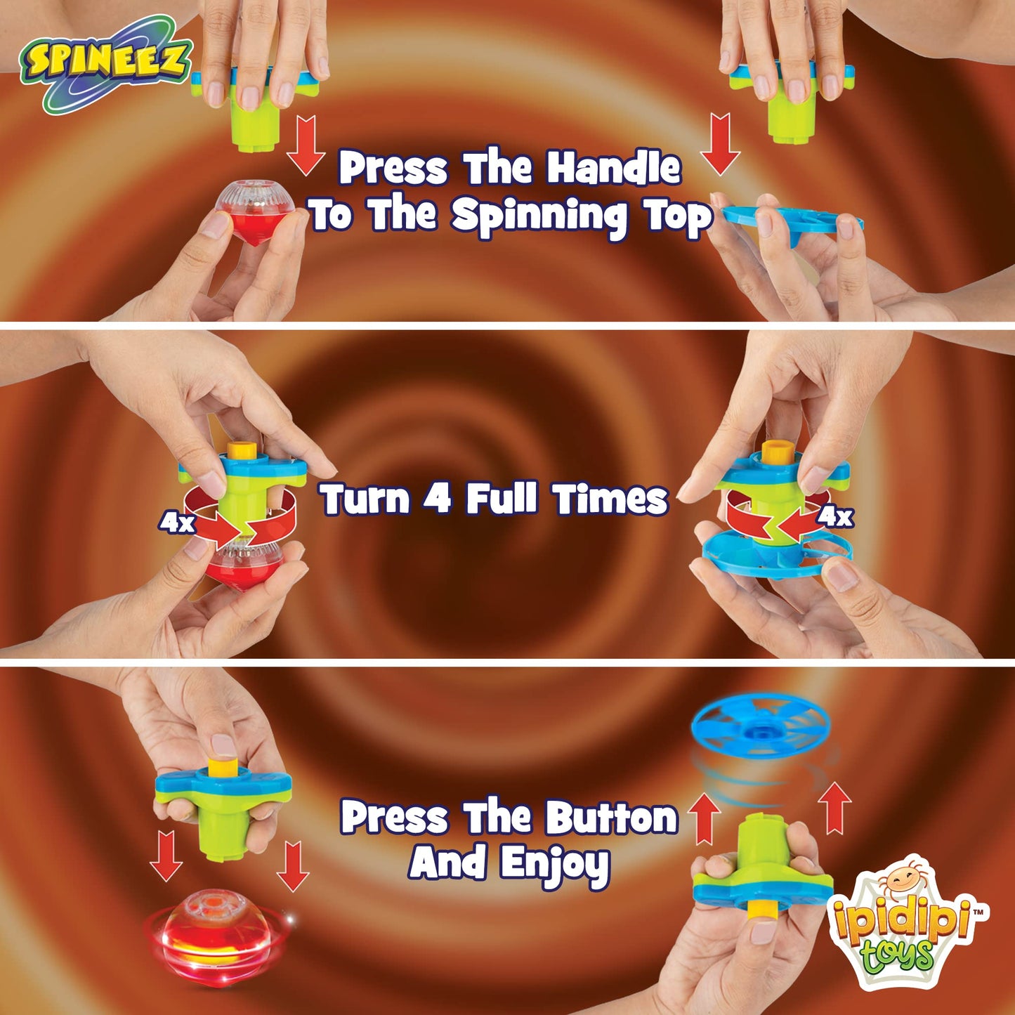 IPIDIPI TOYS Spineez Light Up Flying Saucer Spinning Tops – 12-Pack UFO Spinner Toys - Spinning Tops for Kids - Birthday Party Favors, Goodie Bag Stuffers, Classroom Prizes for Boys & Girls – Orange