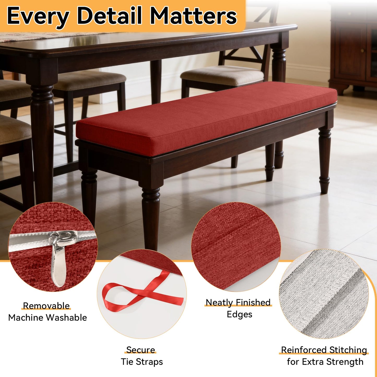 ROFIELTY Bench Cushion 30.5 inch, Durable Bench Cushions for Indoor Furniture, Non-Slip Window Seat Cushion Indoor, Personalized Custom Bench Cushion (Red, 30.5x11x2)