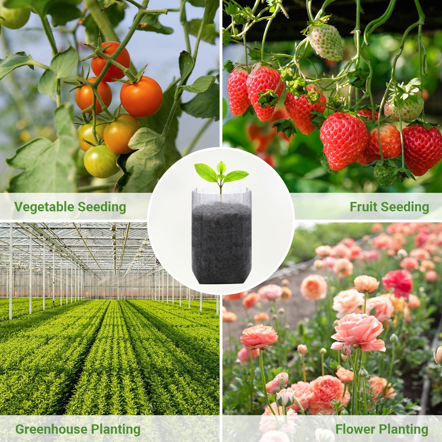 GREANER 200 PCS Nursery Bags, 5.5"x6.3" Non-Woven Fabric Seedling Bags Biodegradable for Home Garden Supply, Tree, Flower, Vegetable, Nursery Pots Container Plants Pouch