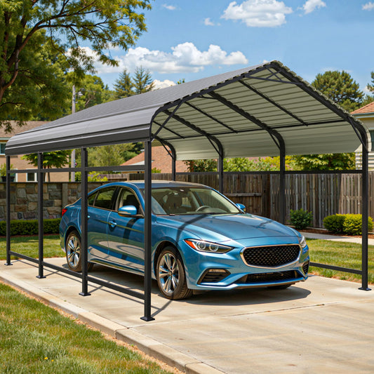 Patiowell 10'x15' Metal Carport, Heavy Duty Carport Canopy with Reinforced Frame and Galvanized Steel Roof, All-Weather Outdoor Car Shelter for Car, Truck, Boat and Tractor, Black