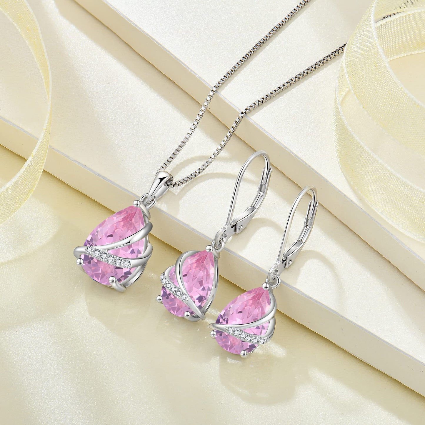 Rocayi October Birthstone Dangle Drop Earrings for Women 925 Sterling Silver Pink Tourmaline Earrings Teardrop Leverback Jewelry Gifts for Wife Girlfriend Mother Daughter Her