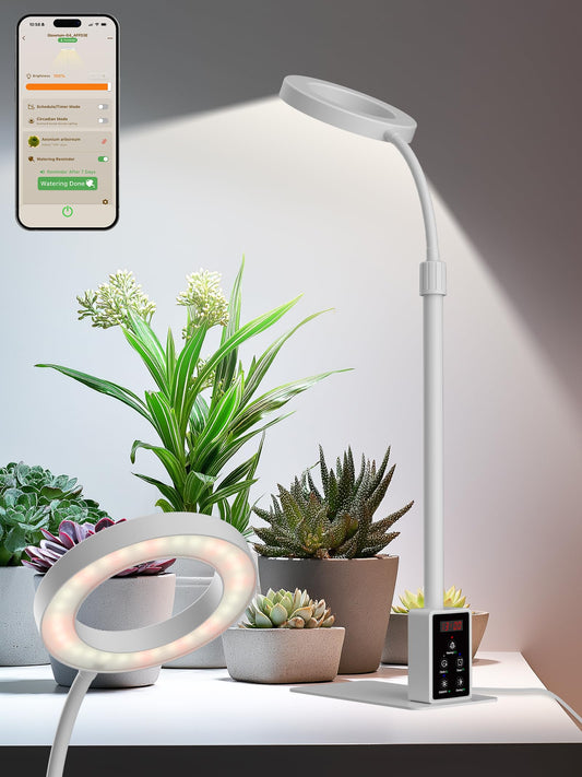Smart Grow Lights for Indoor Plants, Plant Light with Auto-Timer, Full Spectrum LED Grow Light, Adjustable Height & Stepless Dimming,Plant Assistant Suitable for Most Plants (White-1)
