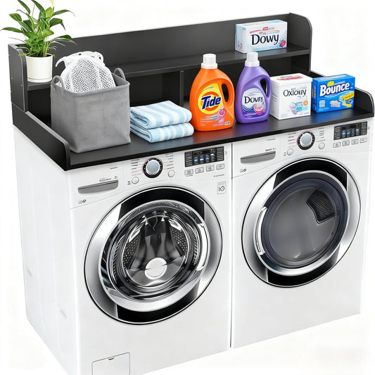 NAT MEYA 2-Tier Washer and Dryer Countertop, 54" W x 27.6" D Laundry Room Organization,Washer Dryer Topper Storage for Folding Clothes Over Washer and Dryer-Black