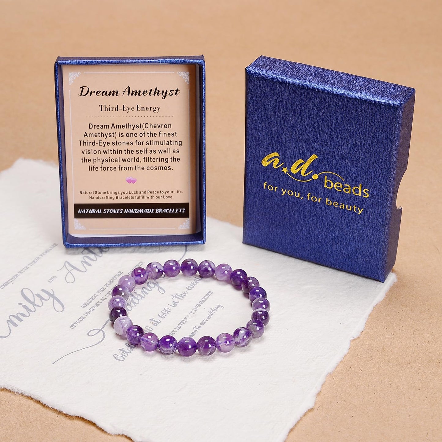 AD Beads Handmade Gemstone Stretch Elastic Bracelet Crystal Reiki Nature's Beauty and Spiritual Essence Unisex (6mm, Dream Amethyst (Third-Eye Energy))