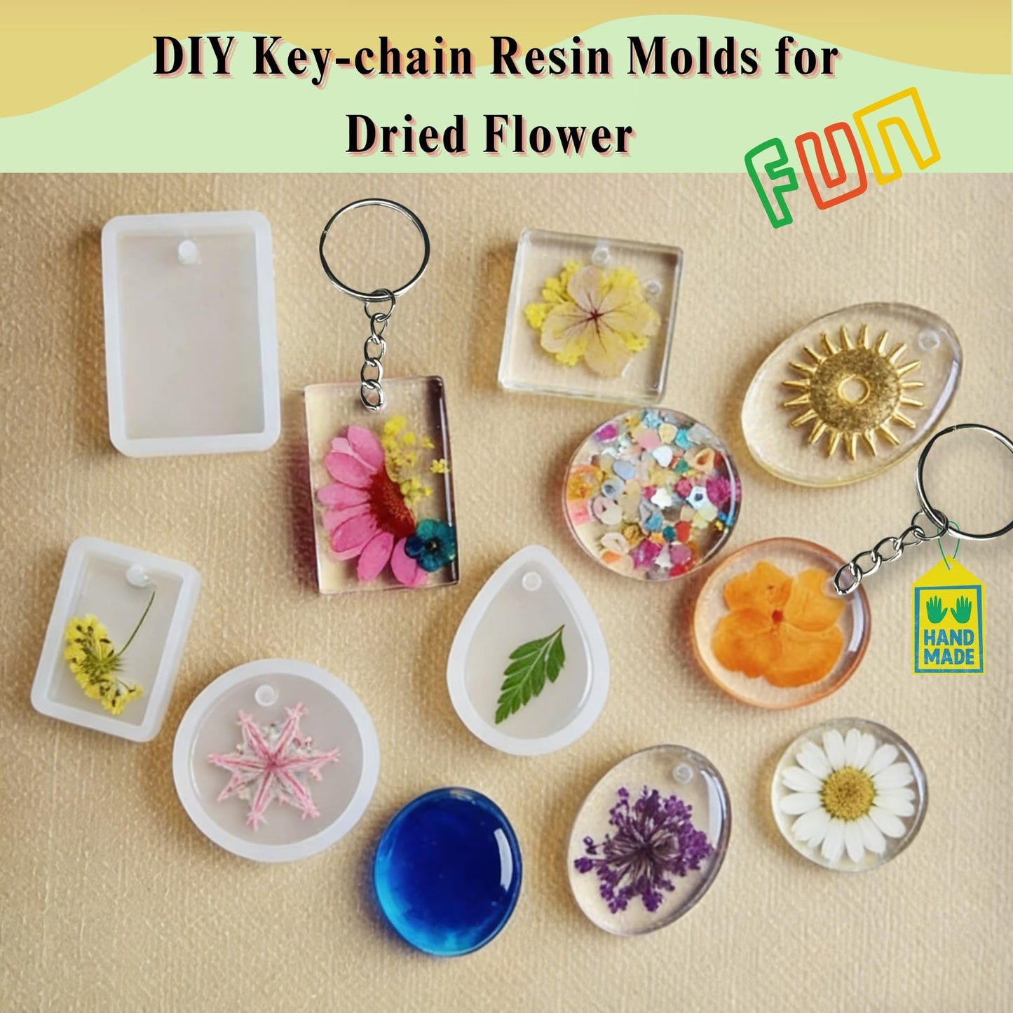 4PCS Dried Flower Storage Organizer Kit with DIY Keychain Resin Molds - Flower Preservation Kit with Blotting Paper, Ziplock Bag and Desiccant for Keep Seasonal Blooms & Wildflowers (6.1x4.4 inch)