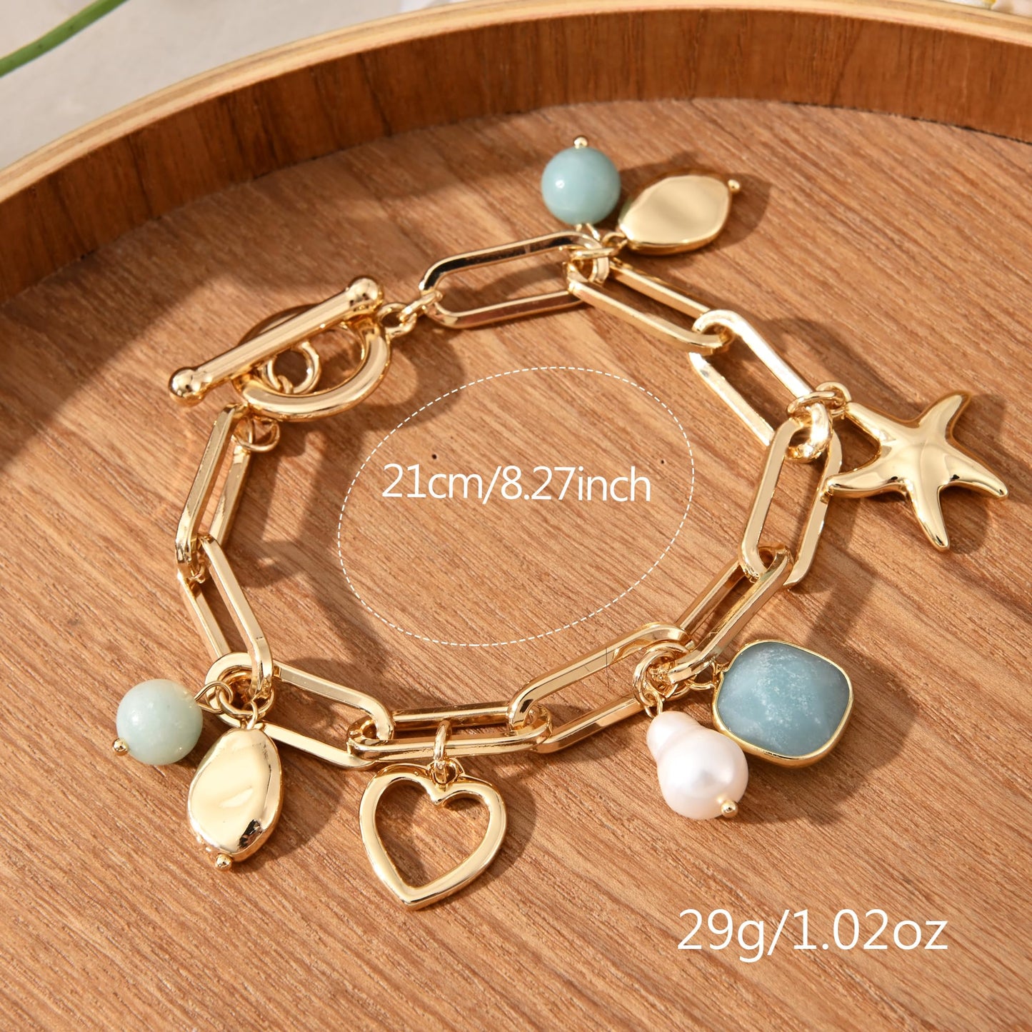 Ginyejly 14K Gold and Silver Plated Special Cain Link with Toggle Clasp Closure in Daily or Party for Women Fashion Jewelry Gifts (amazonite)