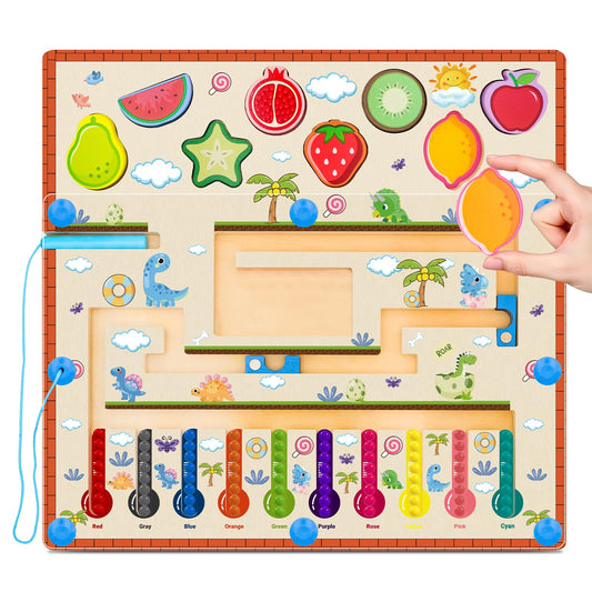 MEGRANATE Montessori Magnetic Color and Number Maze Toys Wooden Shape Sorter Game for Toddler Magnet Balls Puzzle Board Educational Sensory Learning Toy for 3+ Years Old Kids