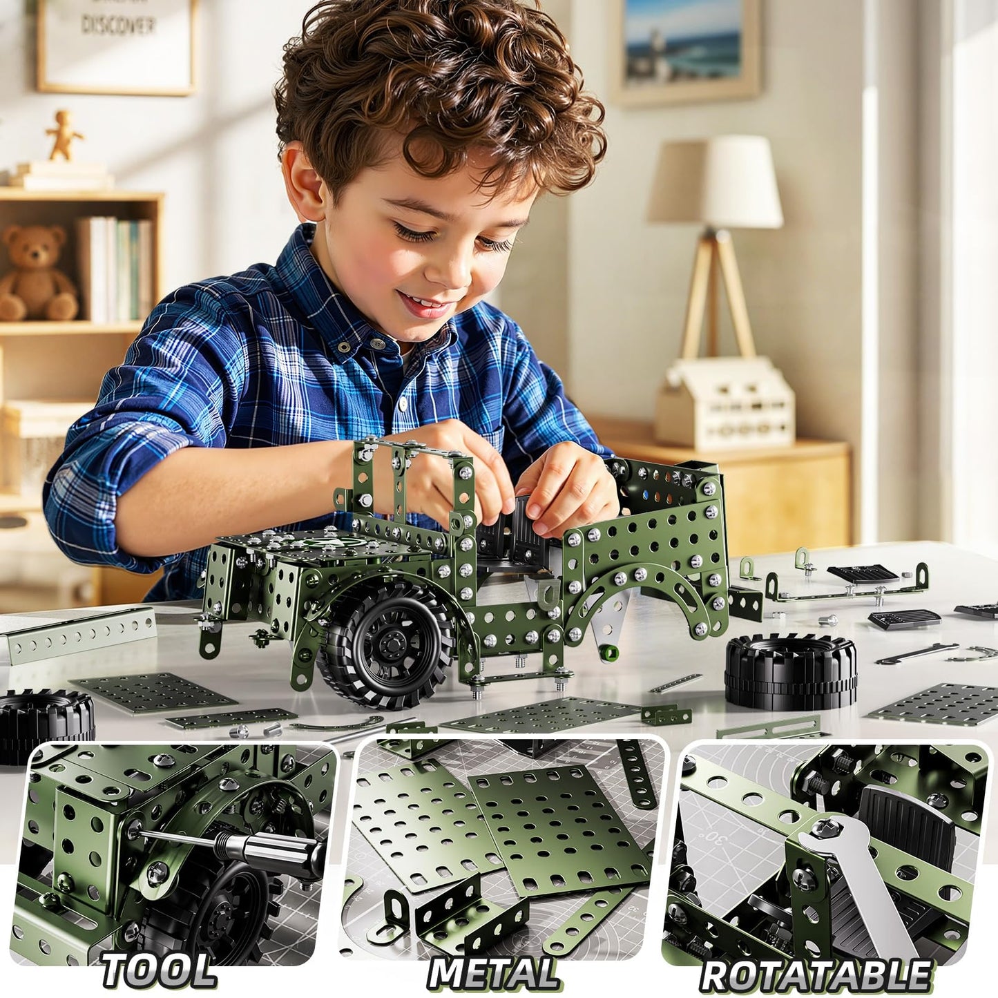 XINNOVEL Metal Model Truck Kits - STEM Projects for Kids Ages 8-12, Assembly Educational Building Toys Model Car Toys for Kids Boys Girls 8 9 10 11 12 Years Old