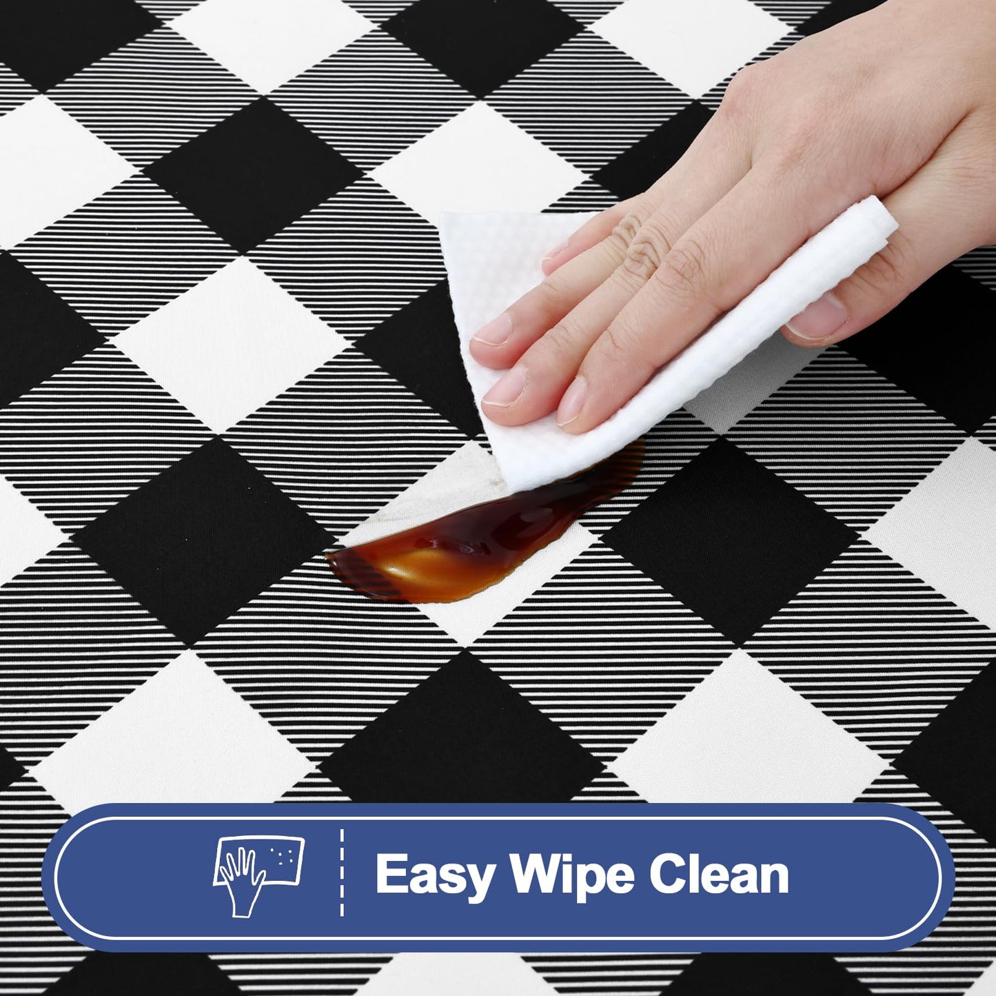 Smiry Picnic Table Cloth 6 Pack, Waterproof Elastic Fitted Tablecloths for 24x48 Rectangle Tables, Washable Polyester Buffalo Plaid Tablecloth for Camping, Dining & Outdoor (Black & White, 24" x 48")