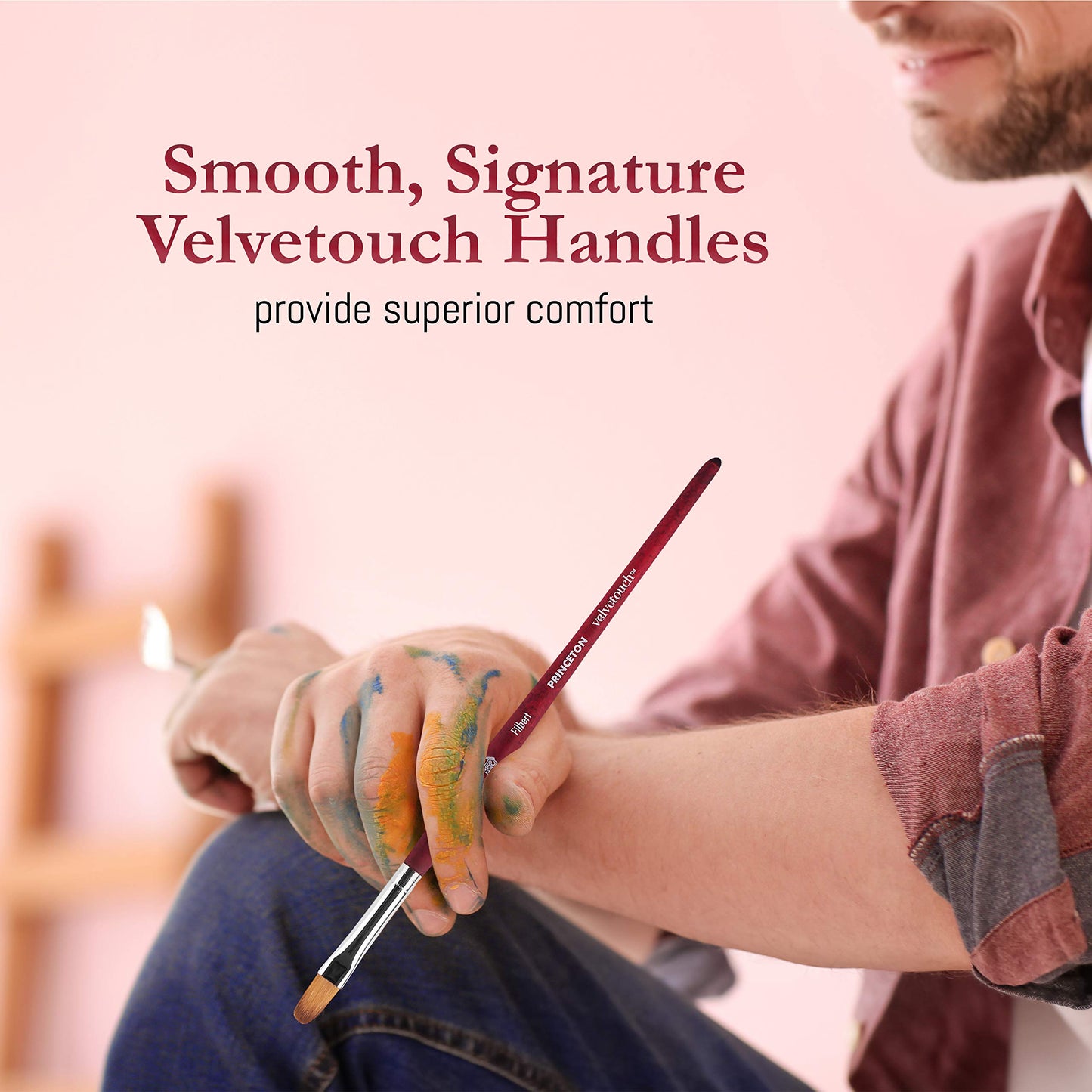 Princeton Velvetouch Series 3950 - 5pc Professional Paint Brushes for Acrylic Painting - Oil, Watercolor & Acrylic Paint Brushes Set - Spotter 5/0, Angle Shader ¼”, Round 8, Filbert 8, Round 2