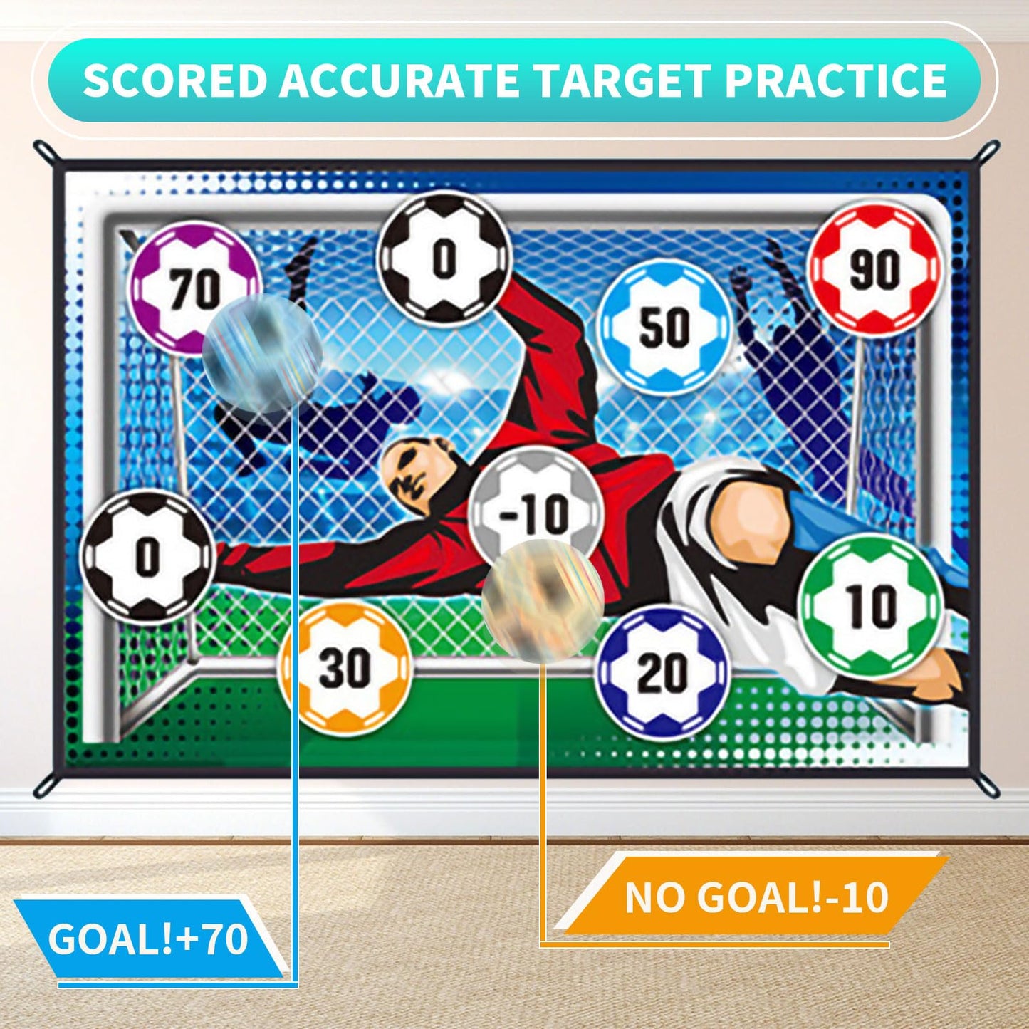 Anehono Soccer Ball Game Mat Set, Sticky Soccer Ball Indoor Target Toss Party Game, Sports Toys and Gift for Kids Boys Girls for 3 4 5 6 7 8 Year Old Boy Toys Birthday