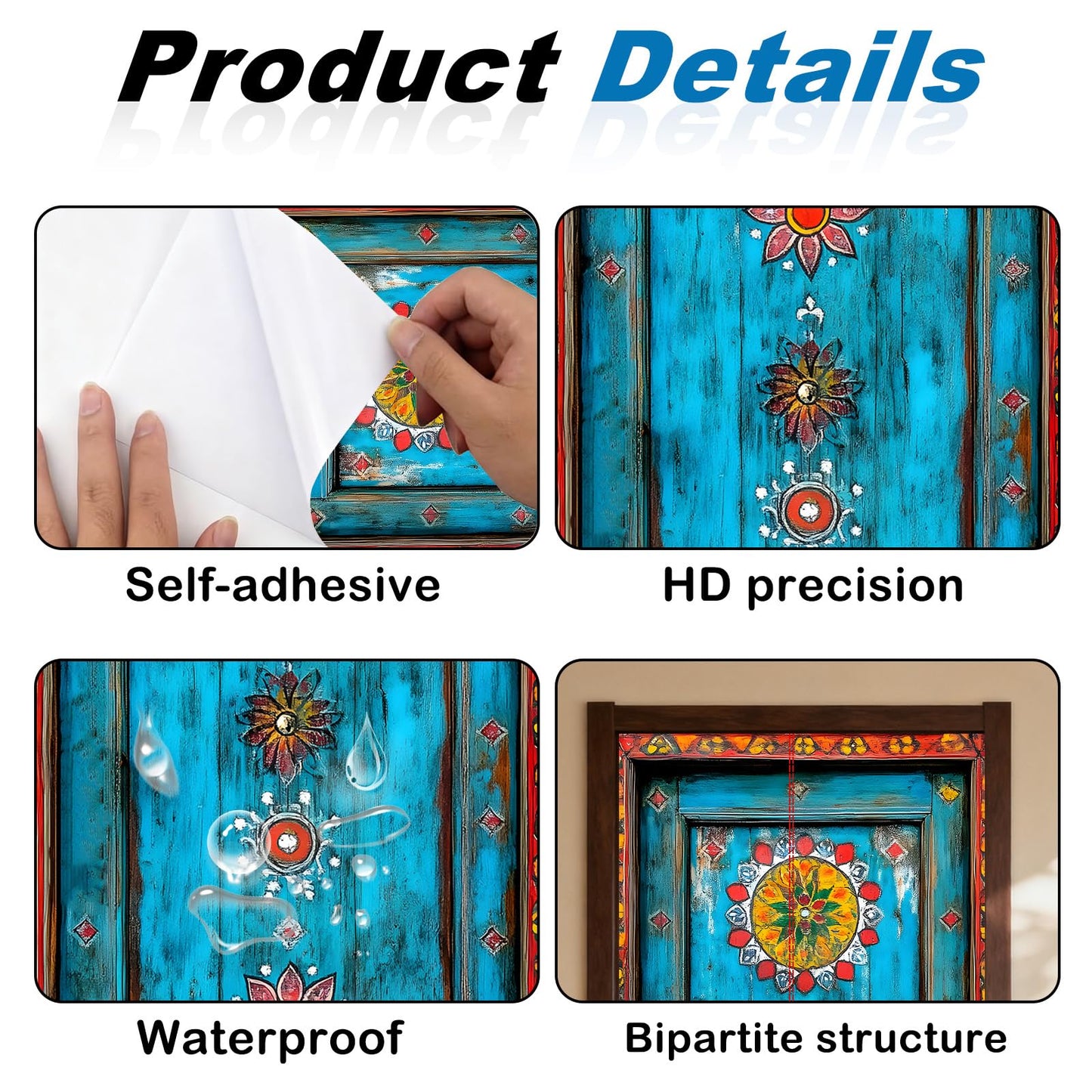 Nuxovilar Door Sticker Door Covers Decorative Stickers Peel and Stick Floral Pattern PVC 30.3x78.7 inches Decorative Stickers Peel and Stick Decor Home entryway Kitchen