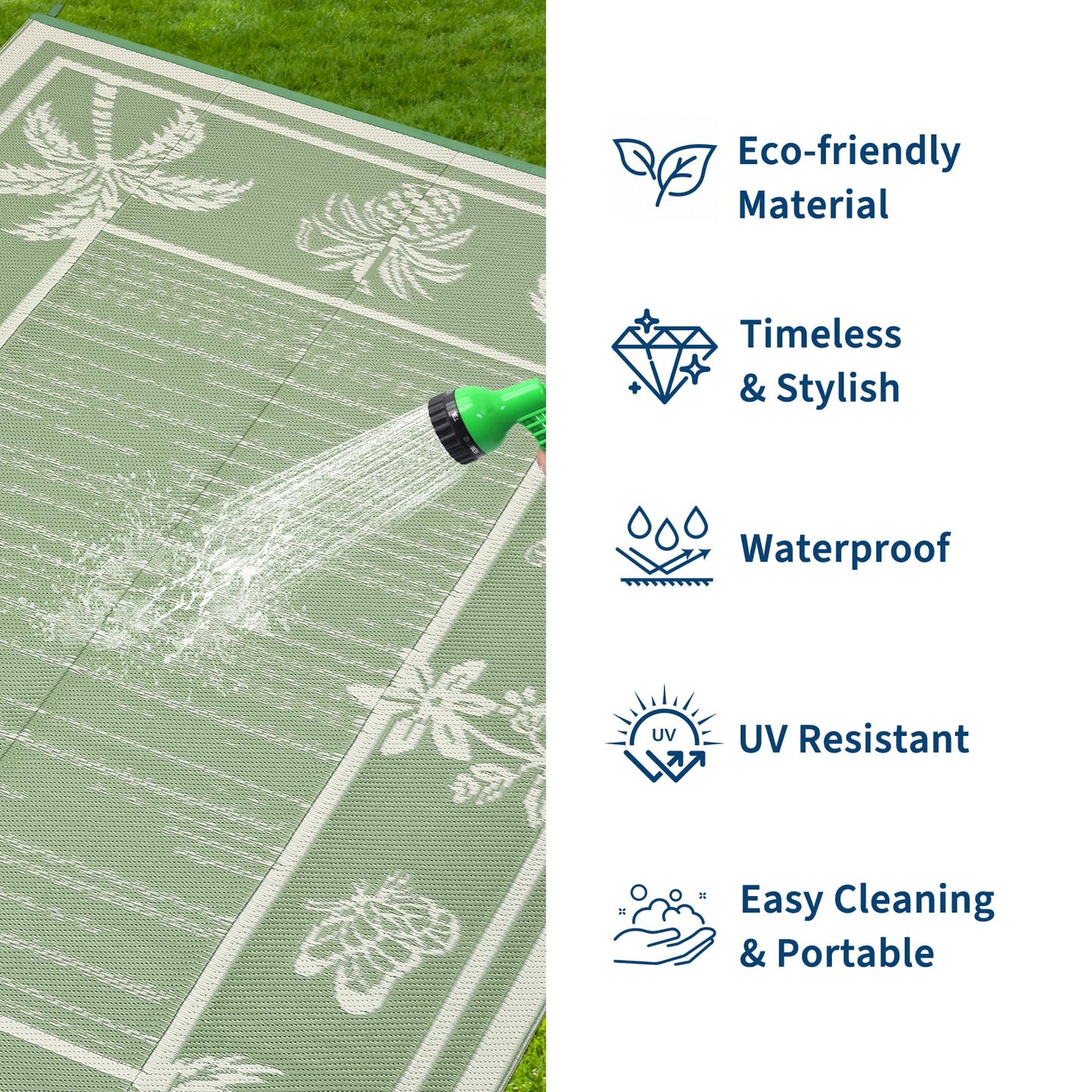 Garvee Outdoor Rug 5x8 Waterproof for Patios, Reversible Plastic Straw Rug, Tropical Leaf Indoor Outdoor Rugs, Large Area Rug for RV, Camping, Deck, Picnic Mat, Outside Carpet, Sage Green & Ivory
