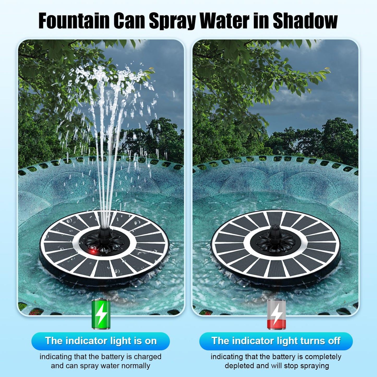 SZMP Solar Water Fountain Works in Cloudy Weather,Solar Fountain for Bird Bath 3.5W Faster Conversion Glass Solar Panel,Power Indicator Replaceable Nozzles,Built-in 2000mAh Battery(White Panel)