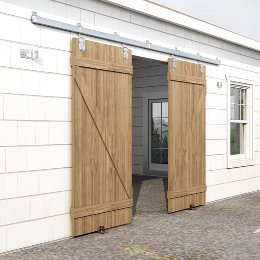 HARDJULAN 12FT Heavy Duty Galvanized Steel Exterior Sliding Barn Door Hardware Kit, 450 lbs Capacity,Kit for Outdoor,Fit MAX 2 X Door Width 72in