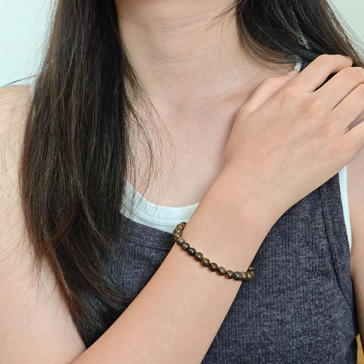 CHCCOYE 6mm Natural Healing Gemstone Bracelet Handmade Yoga Stretch Elastic Bracelet Stress Relief Crystal Jewelry for Men and Women (6mm Bronzite)