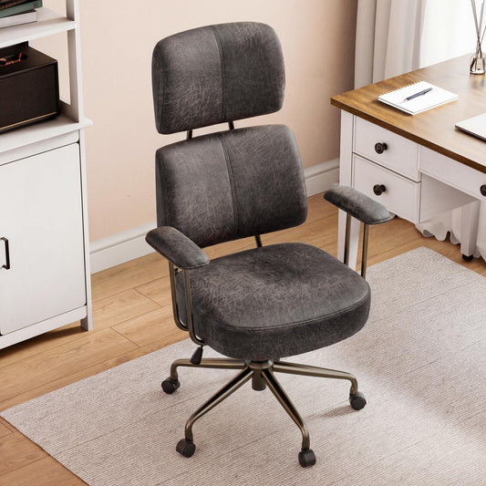 EUREKA ERGONOMIC Home Office Desk Chairs, Ergonomic Computer Chair with High Back, Executive Office Chair with Lumbar Support, Spring Cushion Seat, Mid-Century Modern, Brown-Gray