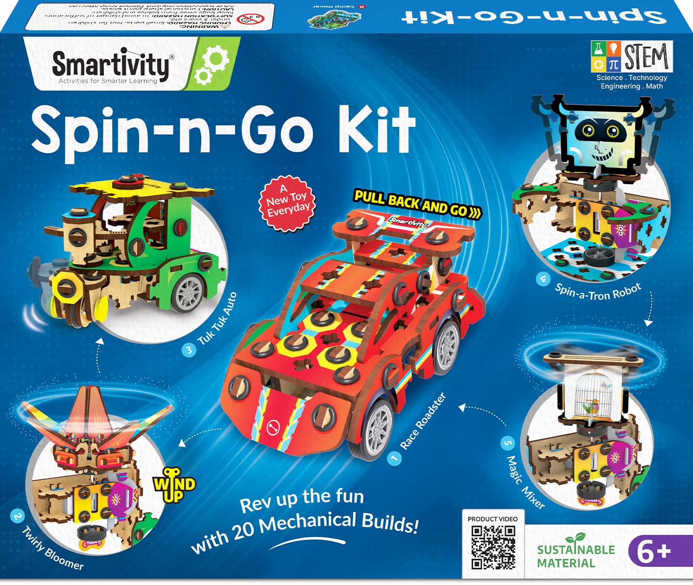 Smartivity 20in1 Spin-n-Go Kit for Kids Ages 6-7-8-9-10-11-12 I Build a Moving Robot, CAR, Airplane & More I Birthday Gifts for Boys & Girls | DIY Science Toy for Kids 6-12 Years Old