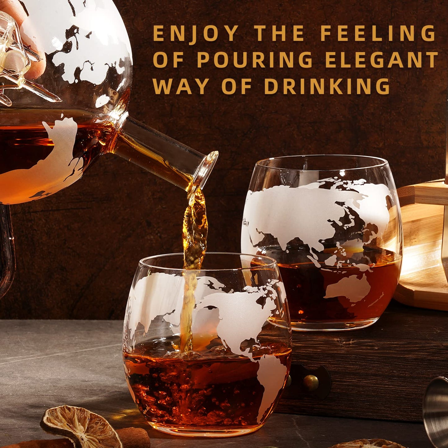 Gifts for Men Dad Husband Fathers Day, Whiskey Globr Decanter Set with 4 Etched Globe Glasses, Unique Anniversary Birthday Gifts for Brother Boyfriend, Cool Bourbon Whikey Gifts