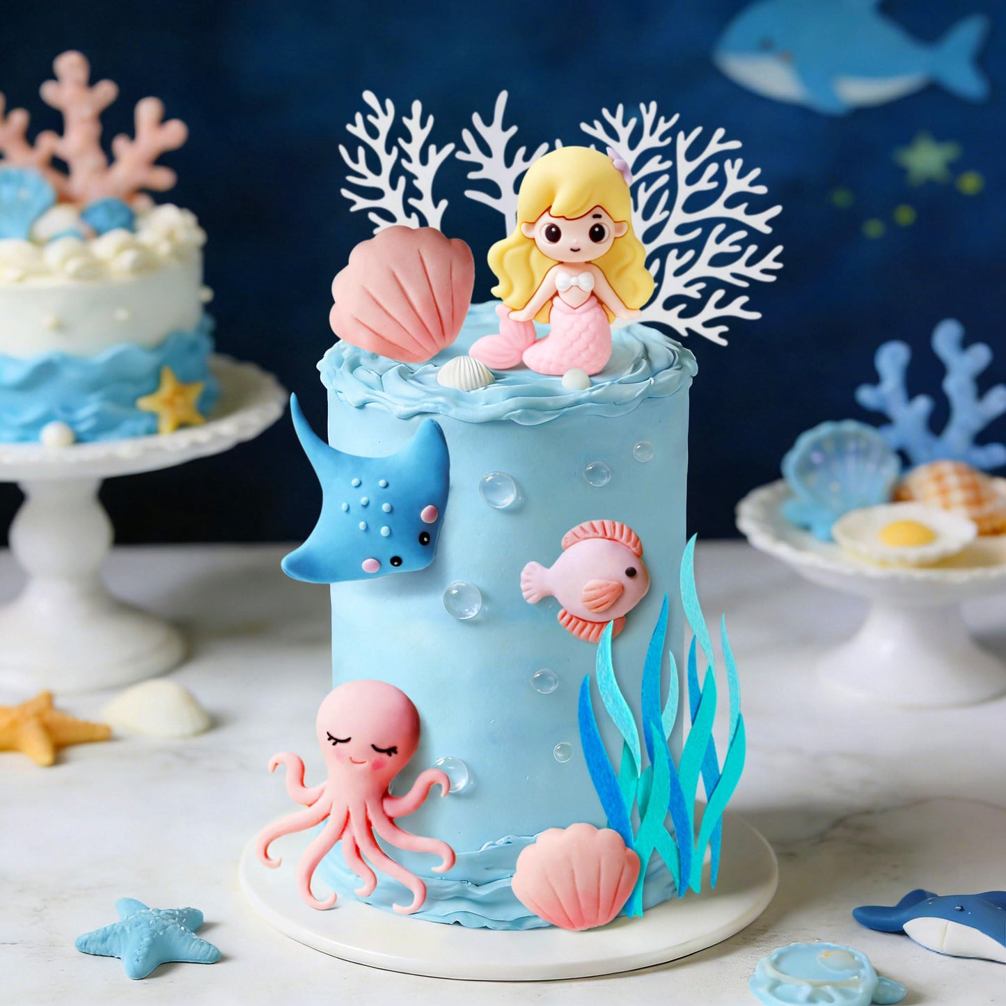 Under the Sea Ocean Birthday Cake Decorations Sea Ocean Party Favor Supplies for Sea Ocean Theme Baby Shower Birthday Party