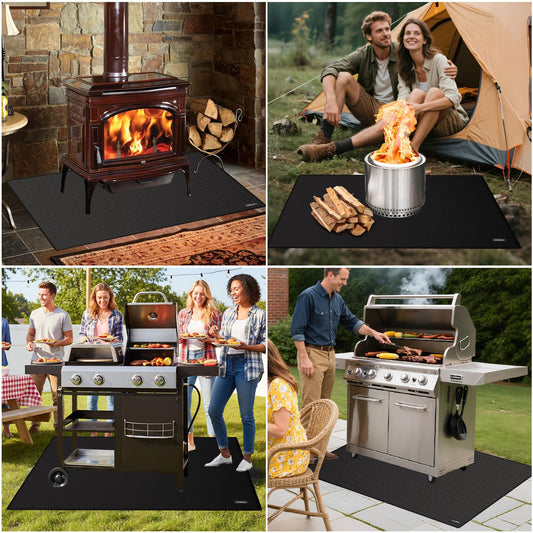 JHSafer Large 76" x 52" Under Grill Mat with 40" x 40" Fire Blanket, Double-Sided Fireproof Grill Pad for Outdoor Grill,Indoor Fireplace Fire Pit Mat, Waterproof Oilproof BBQ Mat for Deck Patio Lawn