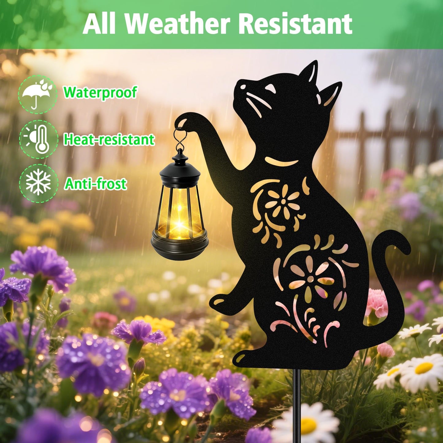 Solar Cat Hanging Lantern Outdoor, Black Cat Solar Lights, Cat Lover Gifts for Women Mom Grandma Birthday,Mother's Day,Waterproof Garden Ornaments Decor Outside Backyard,Patio,Pathway