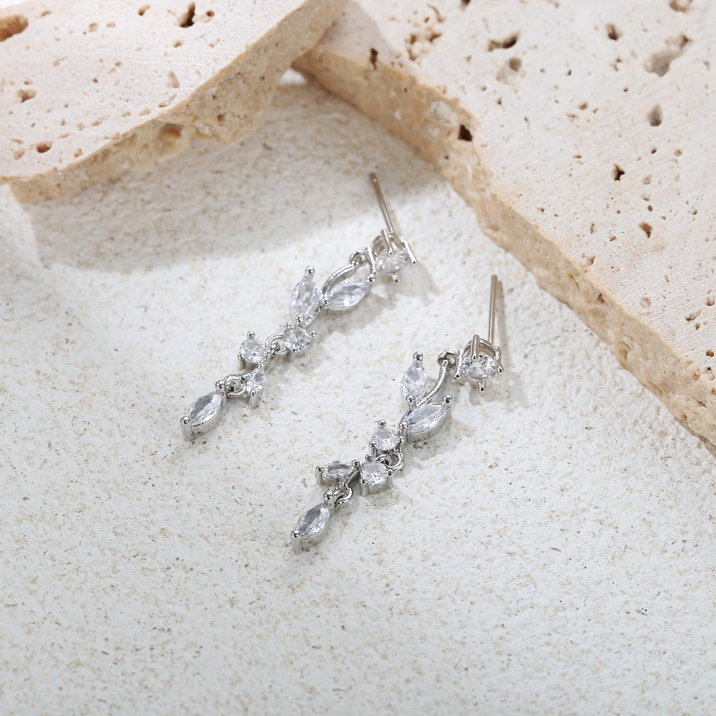 FANZE Marquise Cubic Zirconia Wedding Earrings for Women Brides Bridesmaids, Crystal Dangle Drop Gold and Silver Earrings for Women Jewelry Gifts