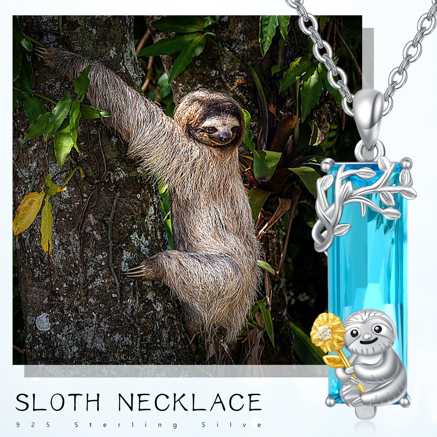 AENEAS Sloth Necklace for Women 925 Sterling Silver Sloth Pendant Necklace Blue Crystal Jewelry Sloth Gifts for Her Daughter Wife Women