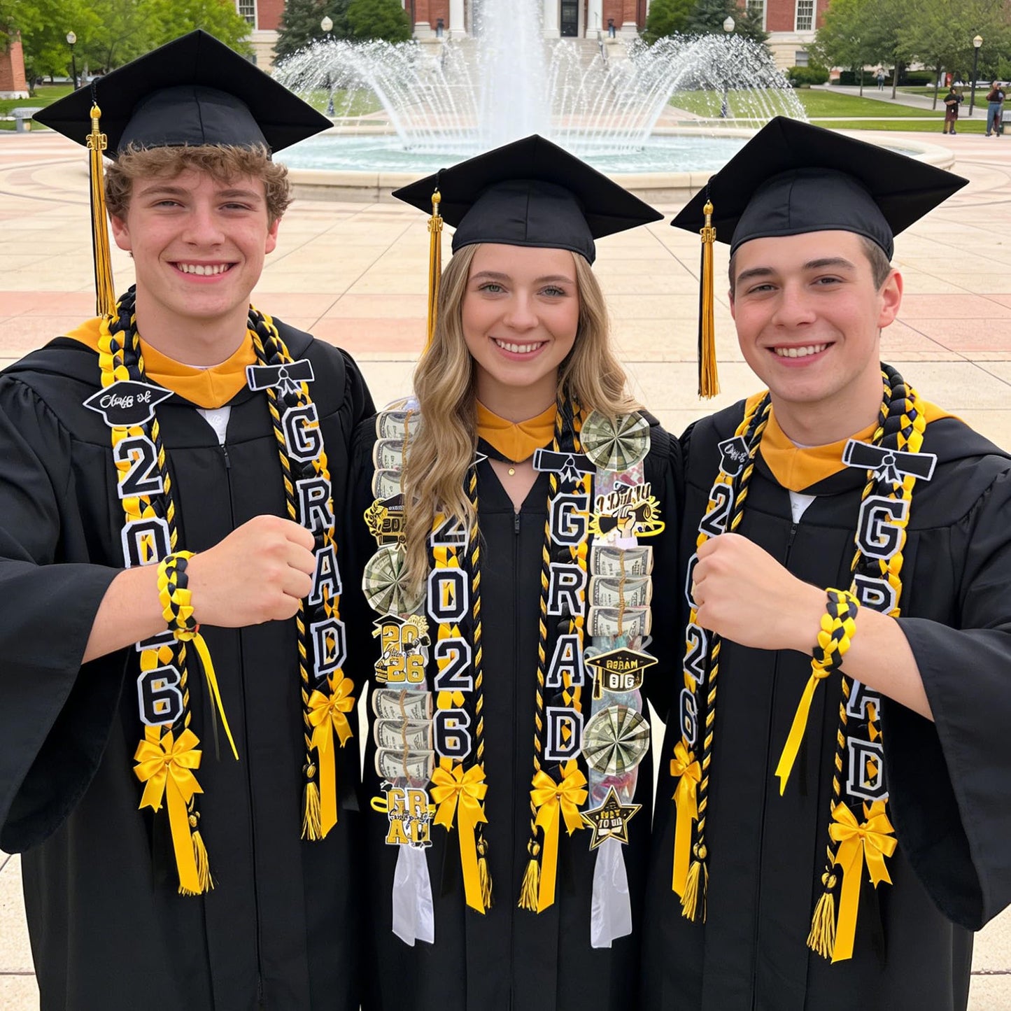Hamdwerk Candy Leis for Graduation 2026, 36Pcs Graduation Leis Class of 2026, Graduate Ribbon Lei Making Kits with Honor Cord Patches Cards, Black Gold Double Lei Necklace Decorations Graduation Gift