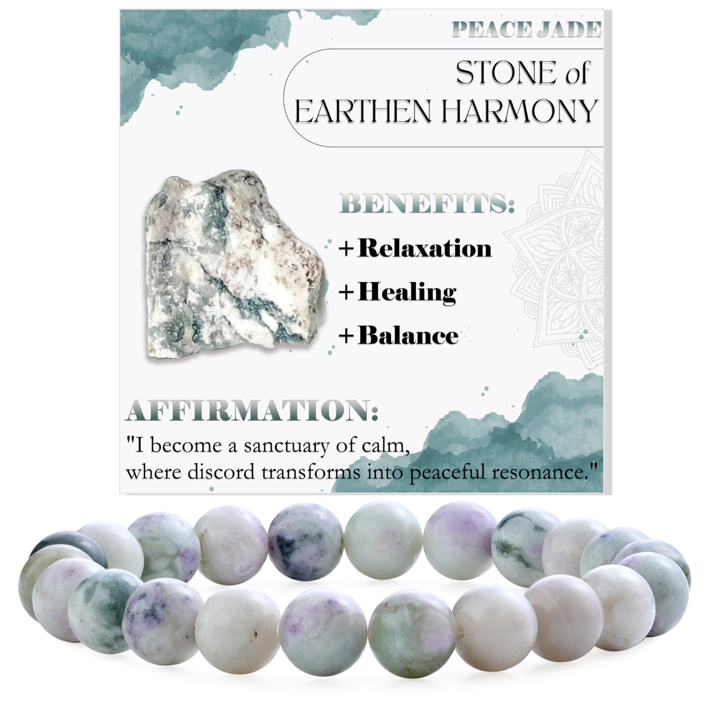 Peace Jade-Calm Harmony-8mm Beaded Bracelets for Women Handmade Semi Precious Natural Stone Stretch Elastic Jewelry Yoga Protection Gifts