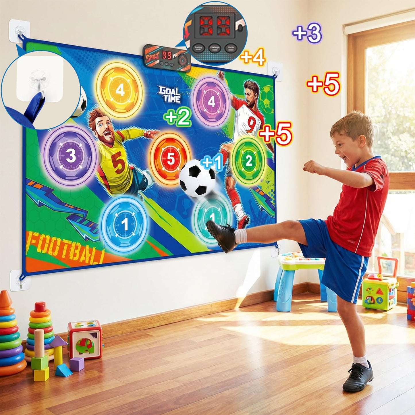 WUPIOS Electronic Scoring Soccer Toy Game Mat Set for Kids, Indoor Outdoor Toss Soccer Target Game with Real-Time Score, 2 Soft Soccer & Goal, Birthday Gifts for 3-5/6-8/8-12 Years Old Boys Girls